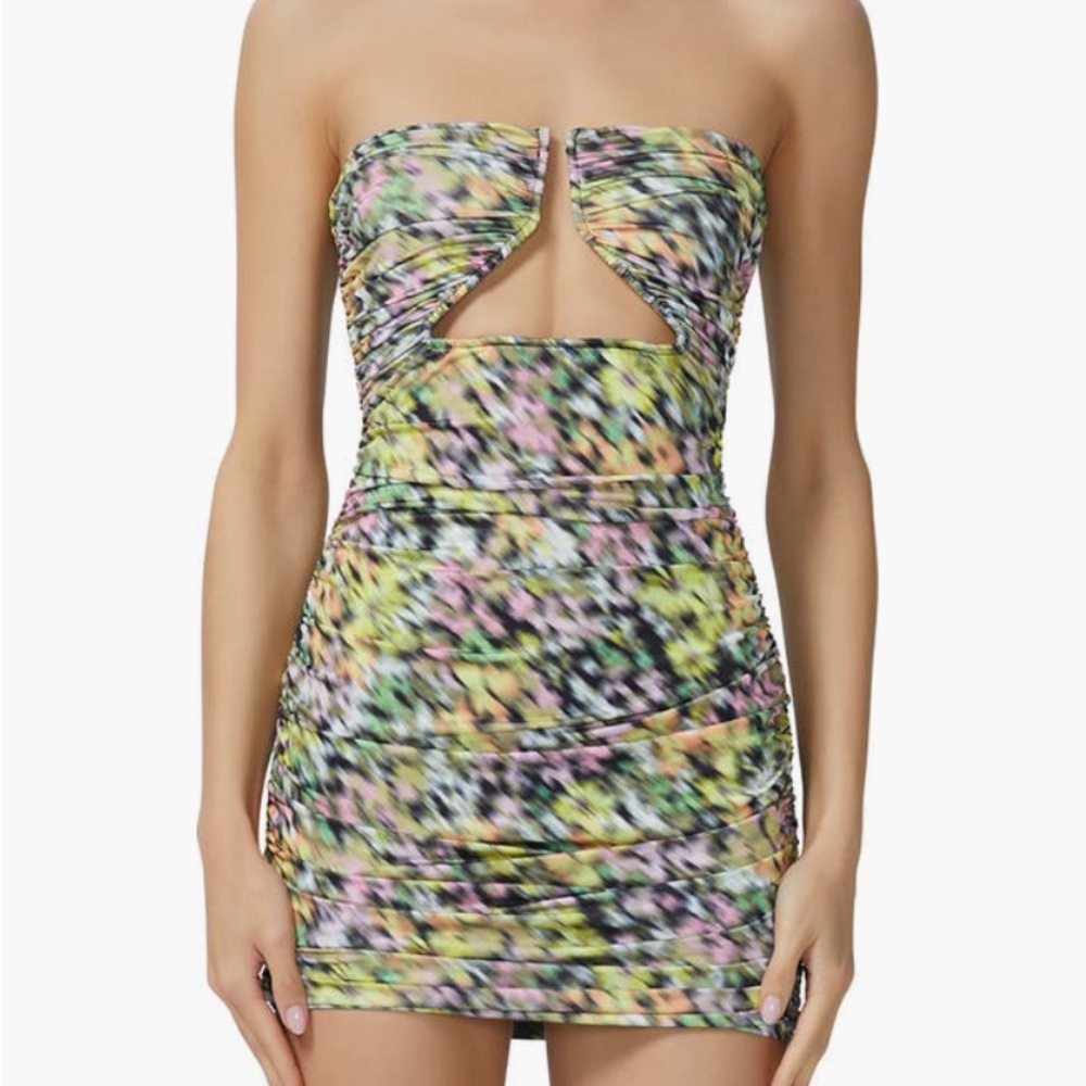 AFRM Multicolor Strapless Blur floral Dress